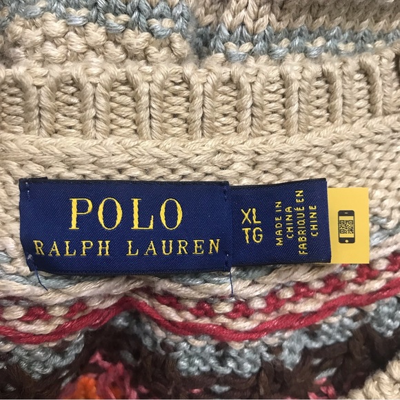 POLO Ralph Lauren Jacquard Knit Cap Sleeve Neutral Fair Isle Style Sweater XL - Picture 10 of 13